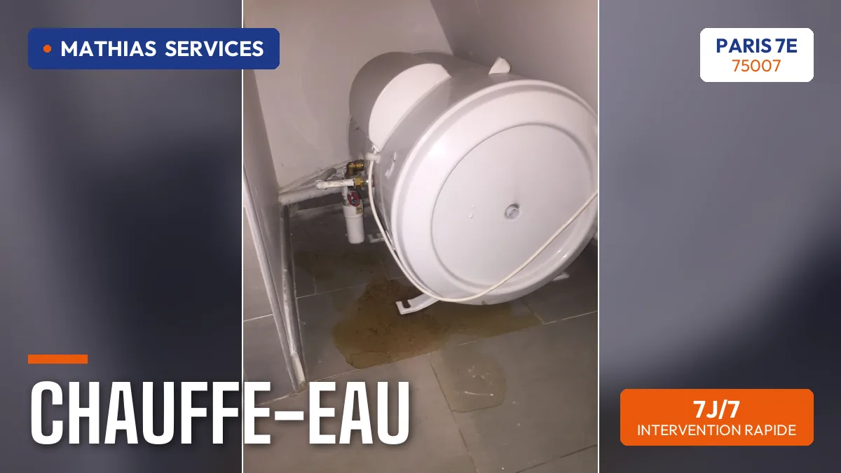 Chauffe-eau déposé lors d'un remplacement pour cuve fuyarde — chantier réel Mathias Services