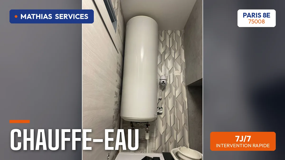 Chauffe-eau déposé après une rupture de cuve par le haut — chantier réel Mathias Services