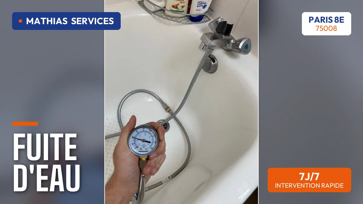 Test de mise en pression au manomètre lors d'une recherche de fuite — chantier réel Mathias Services