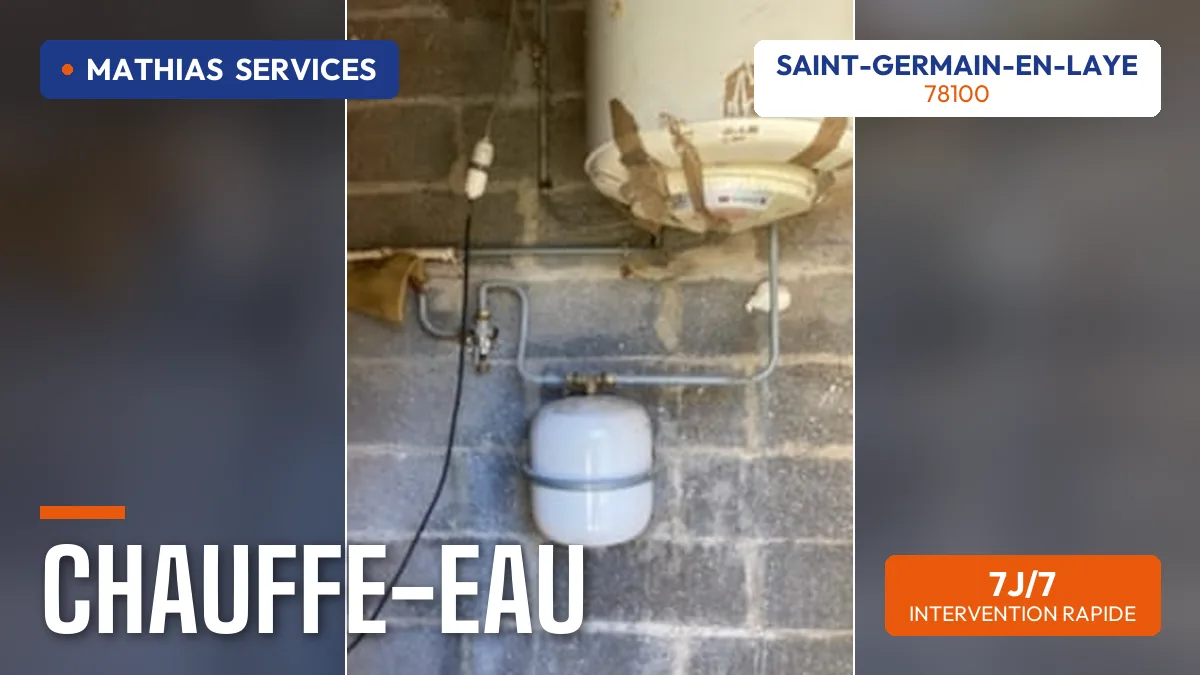 Vase d'expansion et raccordement de chauffe-eau en cave — chantier réel Mathias Services à Saint-Germain-en-Laye