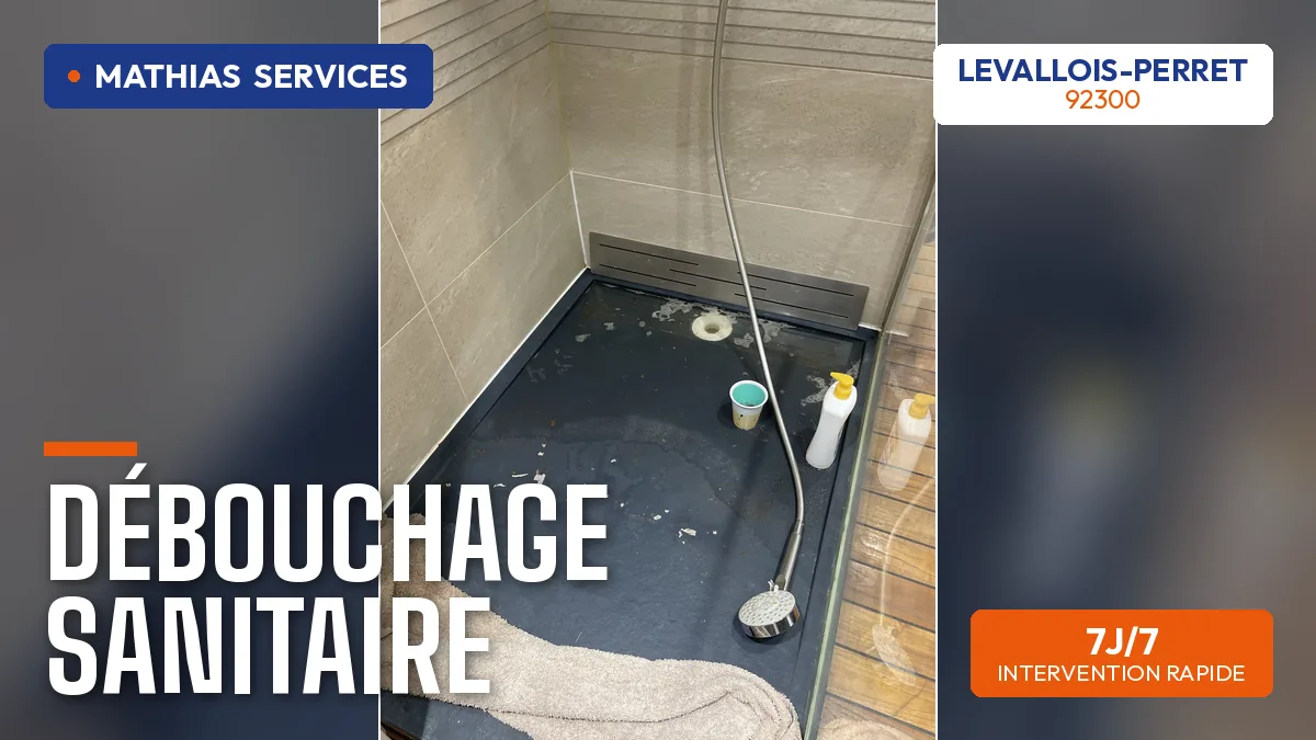 Bonde de douche démontée pour diagnostic dans une résidence récente de Levallois-Perret — chantier réel Mathias Services