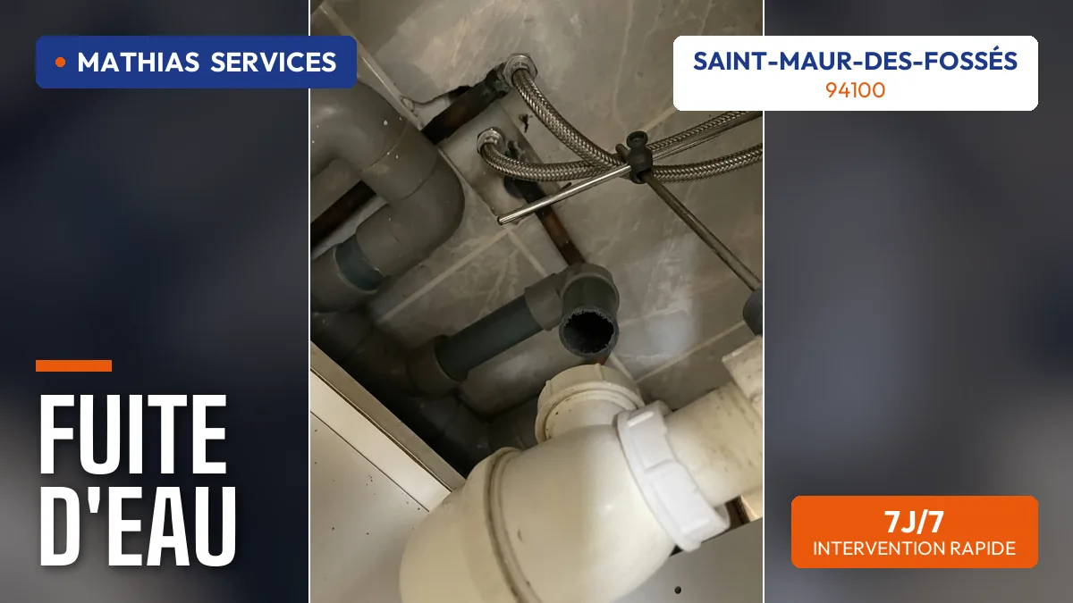 Reprise d'évacuations sous un lavabo lors d'une réparation de fuite — chantier réel Mathias Services